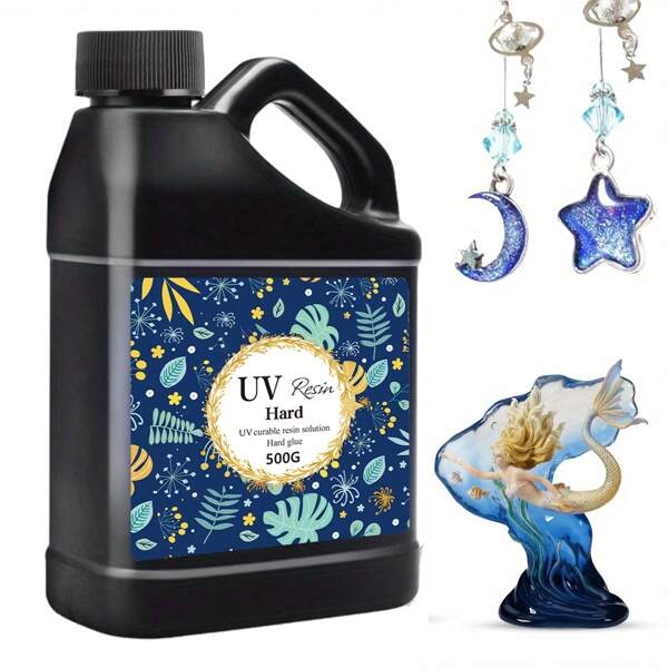 500g/1000g Résine UV de haute qualité - 17,63oz/35,27oz Résine UV cristal clair, convient pour la fabrication de bijoux, les artisanats DIY - Séchage rapide, haute brillance et sans bulles, parfait pour le moulage, le revêtement et les projets artistiques
