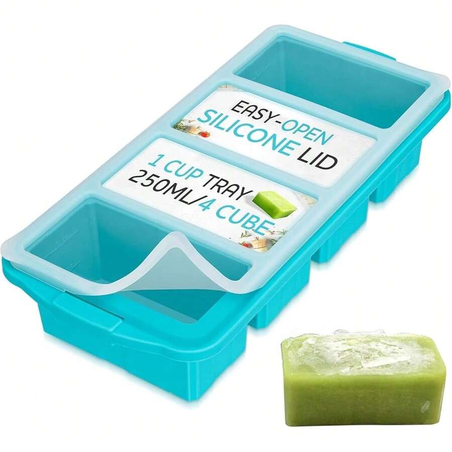 Silicone Freezer Tray With Lid-Soup Freezer Container Molds-2-Cup Extra Large Ice Cube Tray-Makes 4 Perfect 500ml Portions Cubes, For Freezing Soup,Stews,Sauces.Oven&Dishwasher-Safe(2-Pack)-585515 - Onepiece - 查看 1