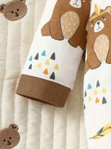 Baby Boys' Rainbow Printed Long Sleeve Romper With Hat, Bib, And Socks 4pcs/Set