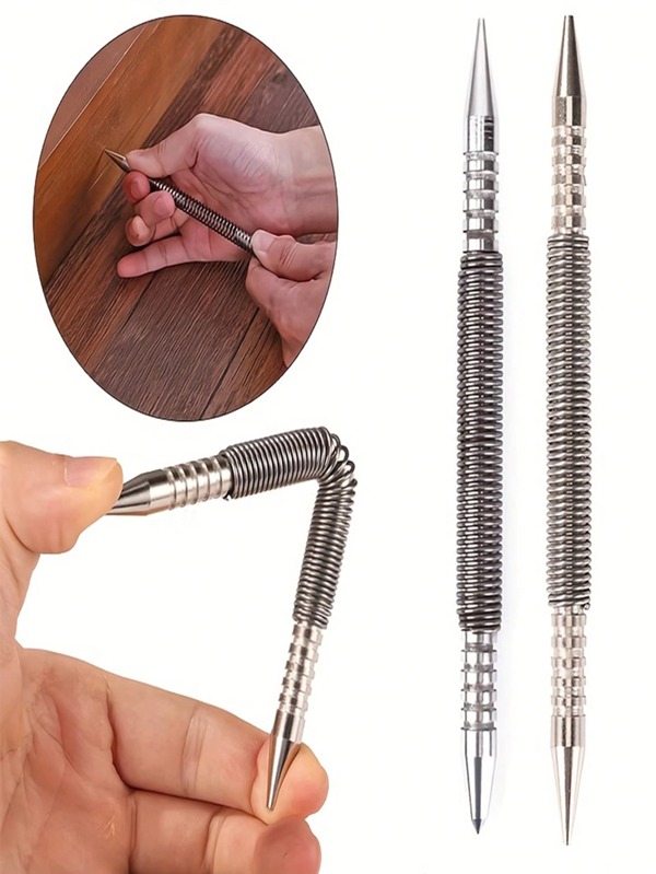 1 pièce Ensemble de poinçon à ressort central, double extrémité - sans chargement, sans batterie nécessaire, à ressort, en acier au carbone élevé, outil de poinçonnage manuel, prise ergonomique, convient pour le travail du bois, du métal, du verre et de l'automobile, idéal pour retirer les goupilles de charnière de porte dans les espaces étroits, convient pour le métal et le travail du bois.