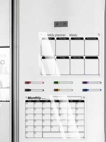 1 Set Transparent Magnetic Acrylic Weekly Planner Memo Board, Decorative Fridge Magnet, Erasable Waterproof Household Memo Board For Daily Notes, Work Summary, Communication, Black Line Acrylic Message Board (Includes 6 Magnetic Whiteboard Markers) - Multicolor - View 8