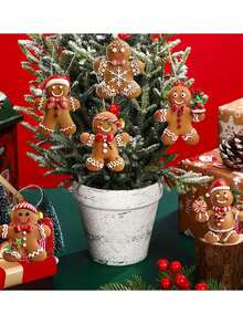 24pcs/12pcs Wooden Gingerbread Man Ornaments, Hanging Pendants For Christmas Tree, Holiday Fireplace Decor, Christmas Tree Topper, New Year Scene Decoration