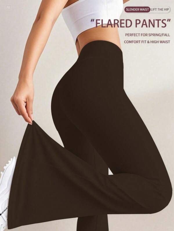 Damen hohe Taille einfarbige ausgestellte Hosen, Sport Yoga Hosen, Kompressionsleggings, Lauf- und Fitnesshosen, Damenmode, Damenleggings, Damensommerhosen