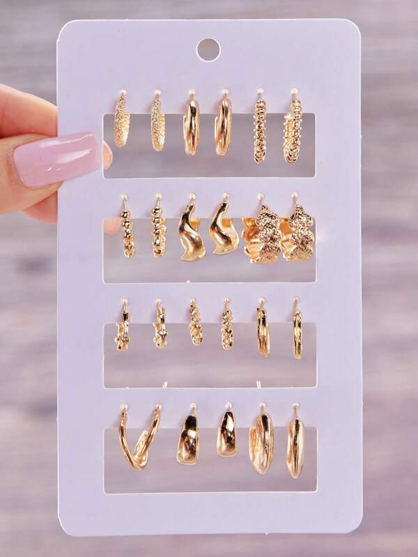 24pcs Minimalist Elegant Geometric C-Shape Earrings Set For Women, Everyday Wear