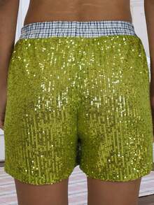 Women's Pajama Shorts Sparkly Sequined Striped Trim Low Rise Sleep Shorts For Summer - Green - View 7