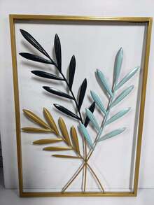 1 件金色金属墙饰叶壁挂，3D 彩绘金属墙面艺术家居装饰，适用于客厅、卧室、餐厅（实际产品请参考最后一张图片）