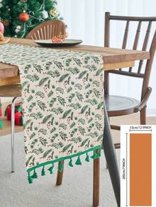 1pc Vintage American Style Pine Branch Printed Table Runner, Gold Foil Decor, Suitable For Christmas Party, Kitchen, Home Decor - Multicolor - View 15