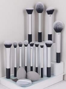 15pcs/6pcs Makeup Brush Set, Including Powder Brush, Blush Brush, Highlighter Brush, Eyeshadow Brush, Lash Brush, Eyeliner Brush, Angled Makeup Sponge, Round Makeup Sponge, Round Powder Puff, Triangle Powder Puff, Triangle Makeup Sponge For Loose Powder, Liquid Foundation Mixing Makeup Sponge, Beauty Makeup Tools,Brush Set,Makeup Brush Kit,Make Up Brush Set,Make Up Set Complete,Makeup Brush Set,Complete Makeup Kit,Brush Kit,Brushes Makeup Set,Makeup Gift Set - Silver - View 11