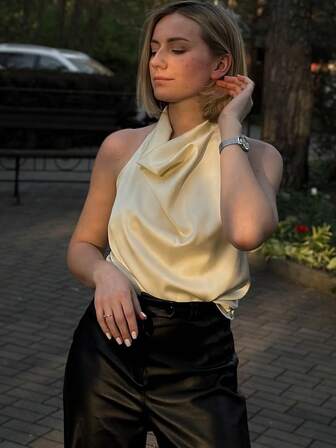 Halter Top Women Tanks & Camis Satin Sleeveless Top Female Y2k Vest Summer Cute Street Style Yellow Backless Ladies Camisole