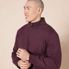 Men's Long-Sleeve Quarter-Zip Pullover Fleece Sweatshirt, Style - 酒紅色 - 查看 3