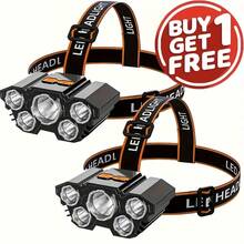 Buy 1 Get 1 Free Multifunctional 5LED Headlamps, USB Rechargeable Headlamps (With Cable), 4 Adjustable Modes, Suitable For Outdoor Camping, Night Fishing, Hiking, Hunting, And Home Emergency Lighting - 2Pcs - View 3