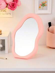 1pc Foldable Asymmetrical Cloud Shaped Makeup Mirror, Portable Vanity Mirror For Students, Can Stand Or Hang,Makeup,Cheap,Room Decor,Vanity,Travel,Bedroom,Makeup Accessories,Mirror,Vanity Mirror,Mini Mirror,Compact Mirror,Mirror Small,Hand Mirror,Cheap,Stocking Stuffers,Makeup,Makeup Tools,Cheap Stuff,Gifts,Gifts For Women,Christmas Gifts,Giveaways,Travel,Cheap Stuff,Travel Essential - Multicolor - View 2