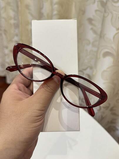 1pc Women's Casual Retro Cat Eye Red Small Frame Plain Glasses, Suitable For Daily Wear And Street Photography
