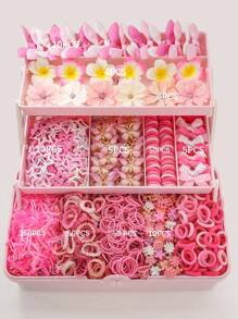 548pcs/Set Girls' Pink Fabric Bow Hair Clips, Elastic Hair Ties, Butterfly Hair Claws, Bangs Clips, Versatile Daily Use - Multicolor - View 6
