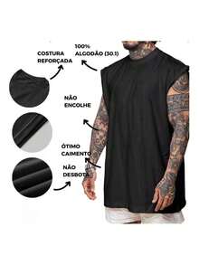 Men's Oversized Cotton Tank Top Printed Over Blouse With Hands Front And Back - Off - View 4