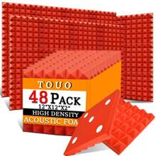 TOUO 金字塔吸音泡沫板 6-48 块，8 种颜色，高密度隔音泡沫 12 英寸 X 12 英寸 X 2 英寸 / 12 英寸 X 12 英寸 X 1.18 英寸，适用于墙壁、工作室、鼓室、办公室的隔音和声学处理 - 彩色 - 查看 56