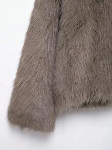 Women Elegant Faux Fur Winter Coat Solid Turn Down Collar Long Sleeves Thick Coats Woman Long Sleeve Loose Warm Jacket