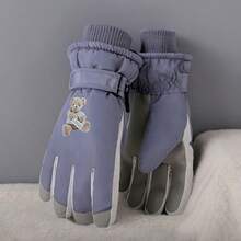 冬季户外滑雪手套，男女通用，加厚保暖内衬，-20°C保暖，触屏兼容，防滑掌面，防寒手指手套，可爱小熊图案 - 彩色 - 查看 14