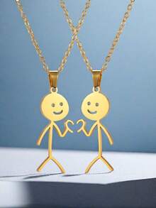 2pcs/Set Cute Match Stick Pendant Necklace Set, Couple Necklace For Everyday Wear, Valentine's Day Gift,Mom,Mother,Mother's Day,Gift - Yellow Gold - View 6