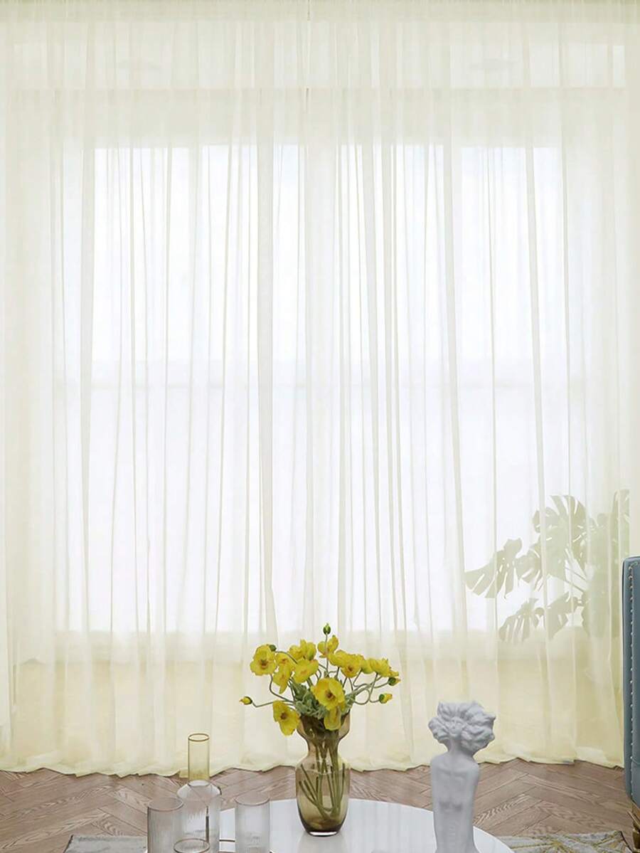 1pc Elegant Sheer Apricot Voile Curtain With Transparent Rod Pocket Design, Suitable For Bedroom, Living Room, Kitchen, Bathroom, Modern Home Decor - Apricot - View 1