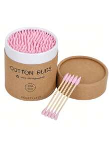200pcs/Box Double-Ended Cotton Swabs, Natural Bamboo Cotton Swabs With Comfortable Soft Design - Suitable For Manicure And Makeup, Disposable Bamboo & Cotton Swabs, Convenient And Hygienic