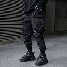 Pantalones cargo jogger negros de techwear gótico para streetwear de hombre - Negro - Ver 4