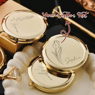 Personalized Pocket Mirror With Birth Flowers – Custom Name Compact Mirror – Bridal Shower Favors, Portable, Foldable And Reversible Makeup Mirror, Bachelorette Gifts, Birthday Gift For Her,Makeup Mirror, Girl Touch-Up Mirror