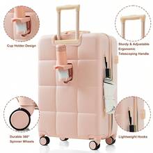 MERAX Luggage Set Of 3, Airline Certified Carry-On Luggage With Cup Holder, ABS Hard Shell Luggage With Spinner Wheels,Pink - Hồng - Xem 2