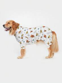 Dog Pajama, Dog Recovery Suit, Dog Costume, Dog Jumpers, Dog StuffUltra, Dog Outfits, Dog Clothes, Dog Accessories, Puppy Pajama, Puppy Clothes, Puppy Accessories, Puppy Outfits, PJ For Small Medium And Large Dog Breeds, Soft And Stretchable, All Over Print-White Cute Cartoon Bee Pattern, S-6XL - White - View 3