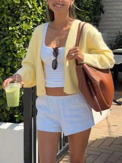 Cardigan polyvalent à boutons confortable pour femmes - Manteau en tricot à col rond et manches longues de couleur unie pour femmes - Essentiel polyvalent pour un style sans effort, convenant parfaitement pour le port décontracté quotidien, les sorties et les déplacements