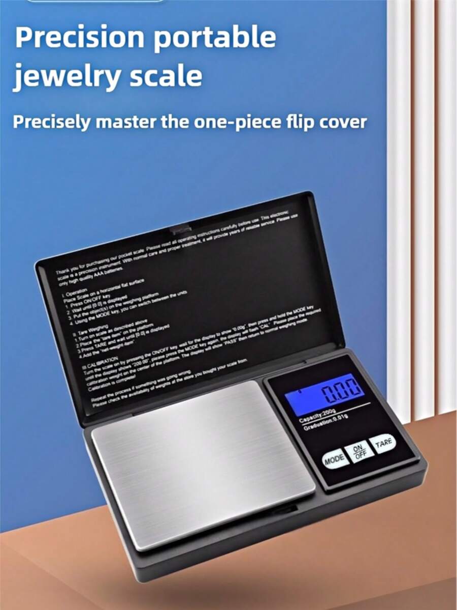 1 pieza Báscula digital de joyería de alta precisión, báscula de bolsillo portátil, báscula de pesaje de 200g/0,01g de precisión, con función de tara y pantalla, adecuada para pruebas de gemas, fabricación de joyas, uso de laboratorio, pesaje preciso, diseño de moda, botones fáciles de usar, requiere 2 baterías AAA (baterías no incluidas)