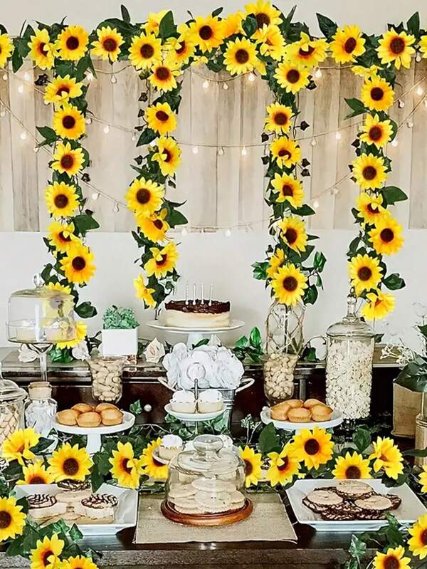 5/3/1 قطعة زينة إكليل عباد الشمس بطول 7.5 قدم، نباتات اصطناعية، كرمة زهور عباد الشمس الحريرية الاصطناعية مع أوراق خضراء للزينة الجدارية، هدية عيد ميلاد، ديكور داخلي وخارجي، زينة زهور، هدية، ديكور حفل زفاف، ديكور اصطناعي، ديكور غرفة