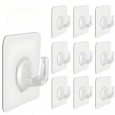 20个/10个/5个 亚克力透明挂钩 自粘挂钩 无痕粘钩 用于悬挂衣服、毛巾、钥匙、杂物 适用于厨房、卧室、浴室、客厅