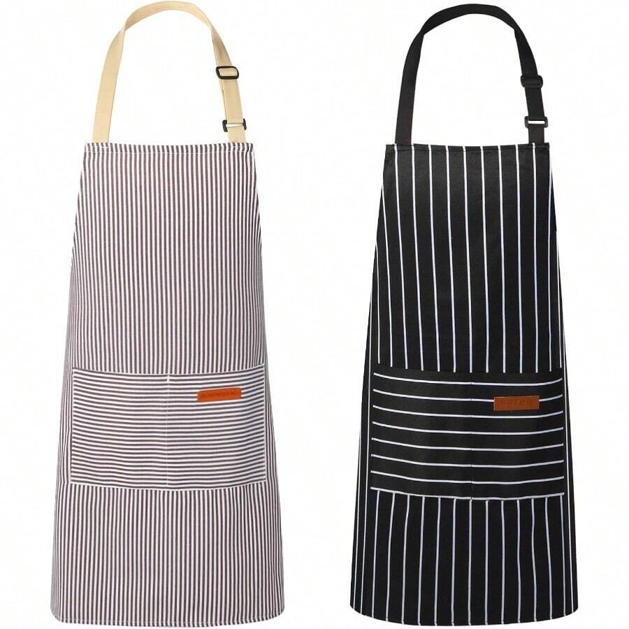 Cotton Linen Aprons With Pockets For Baking Funny Printed Aprons For BBQ Parties 2 Pack Kitchen Aprons Apron For Cooking With 2 Pockets Unisex Adjustable Neck Strap Chef Aprons For Men Women Insulated Aprons For Hot Food Handling - Đen và nâu - Xem 1