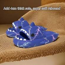 男士闪电图案鲨鱼拖鞋，舒适防滑休闲软底防臭EVA拖鞋，男士夏季室内保暖鞋，适合闺蜜节、狗狗、嘉年华、鞋子、春夏精选、伴娘礼物、房间、卧室装饰、海滩、旅行、男士、女士、度假 - 彩色 - 查看 4