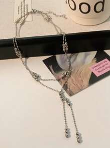 小众设计金属球吊坠项链，个性欧美风双层简约锁骨链女款 - 銀色 - 查看 6