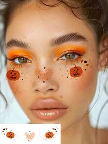 6 Blatt Halloween Sommersprossen Gesichts-Tattoos mit Katze, niedlichem Kürbis, Stern, Herz, wasserfeste realistische temporäre Halloween Tattoo Aufkleber für Frauen Cosplay Make-up Halloween Party Festival Abschlussball
