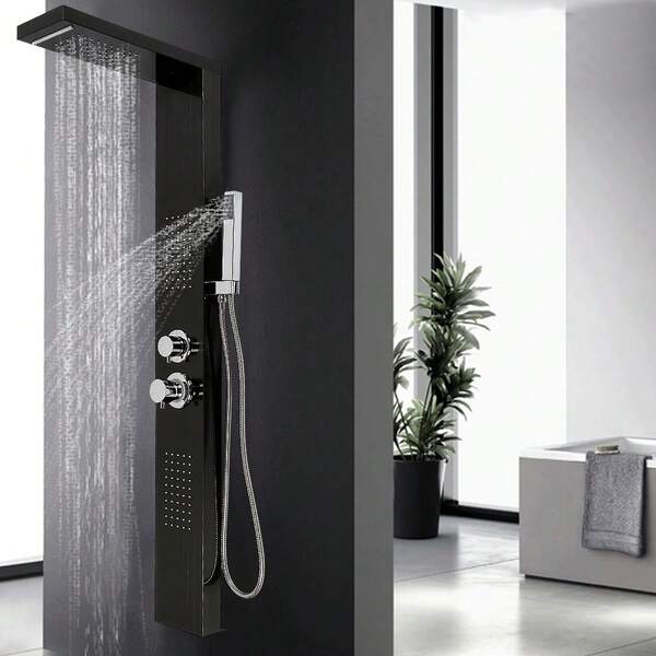 Panneau de douche système de douche en acier inoxydable brossé ensemble de douche avec douche à effet pluie, douche de massage, douche cascade, douche à main (15 * 47 * 130cm)