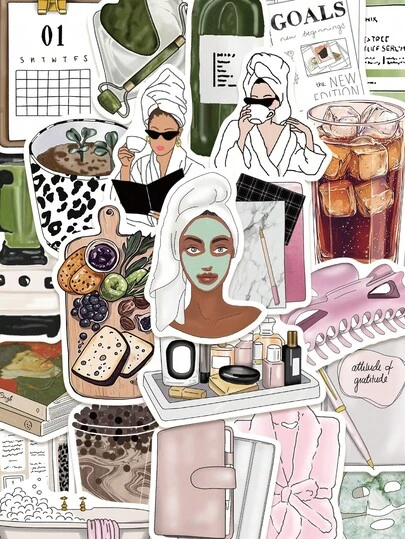 50 件精致女孩贴纸套装，用于笔记本、记事本、平板电脑、行李箱、电脑、节日涂鸦贴纸、自粘密封贴纸的装饰性 DIY 贴纸