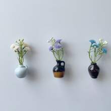 Mini Vase Magnets For Fridge 6PCS - 3D Ceramic Tiny Plant Vase Magnets Fridge Decoration Set Design For Refrigerator, Lockers & Office Spaces (1pc, 3pcs,6pcswith Flower)