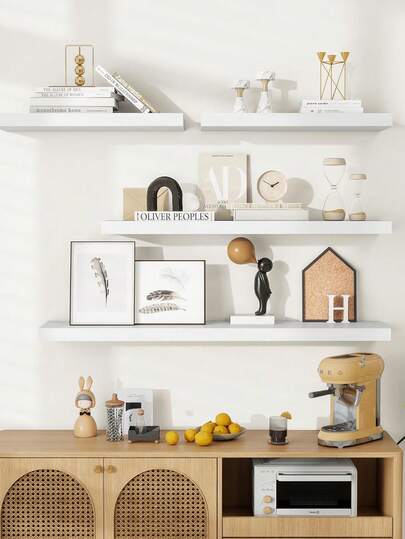 1 件加厚壁挂式置物架，大型白色壁挂式置物架，配有重型支架，适用于卧室、客厅、厨房、办公室等场所，提供深壁挂式储物和展示空间