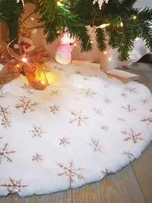 48Inches Christmas Tree Skirt , Holiday Part Decorations For Christmas Tree, White Faux Fur Tree Skirts With Gold Sequin Snowflakes Soft Plush Xmas Tree Decorations - Golden Snowflakes - View 2