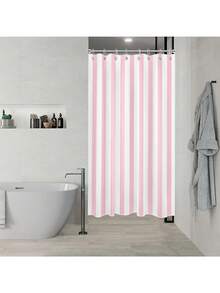 Shower Curtain For Bathroom With Hooks, Multi-Size, Modern Striped Bathroom Curtains Geometric Patterns Vertical Stripe Washable Polyester Fabric Bathroom Shower Curtains - 粉色 - 查看 4