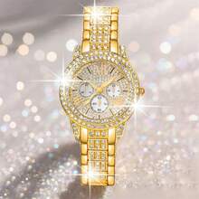 Set ceas de damă, ceas elegant cu cuarț și set de bijuterii, ceas la modă cu cadran rotund, colier cu strasuri, cercei, inel, brățară, potrivit pentru purtare zilnică, cadou de ziua de naștere, petrecere, reuniune de sărbători, de asemenea, un cadou ideal pentru tine sau pentru prieteni. Nu include cutie cadou. - Aur - Vizualizare 9