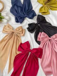 2pcs/Set Black & White Satin Oversized Bow Hair Clips, Large Size With Flowing Ribbons - Suitable For Girls And Women, Fits Various Hairstyles, Ponytail And Bun, Great For Back To School, Halloween Events And Daily Wear, Halloween Accessories, Fall, Festival, Rave Accessories, Claw Clips, Hair Claws, Hair Slide, Hair Barrettes, Fall Fashion, Autumn, Winter Outfit For Women, Bows, Cute, Hair Accessories - Multicolor - View 7