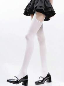 1 双 - 女士开裆连裤袜，夏季薄款甜美天鹅绒长及膝袜 - 彩色 - 查看 6