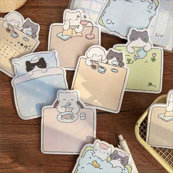6-Pack (180 Sheets Total) Cute Cat Memo Papers - Pastel Colors, With Sleeping, Eating, Laptop Designs - Sticky Notes For Desk, Refrigerator, Planner - Perfect Gift For Cat Lovers & Office Decor, Cat Gifts, Desk Notepads, Whimsical Illustrations, Durable Stationery, Playful Designs,Back To School
