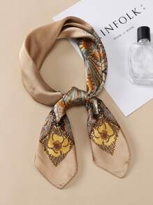 1pc New Satin Square Scarf For Men And Women 70*70cm Satin Floral Geometric Pattern, Elegant Retro Bohemian Style Headscarf, Fashionable And Versatile Neutral Square Scarf, Suitable For Daily And Casual Occasions, Can Also Be Used As A Holiday Gift