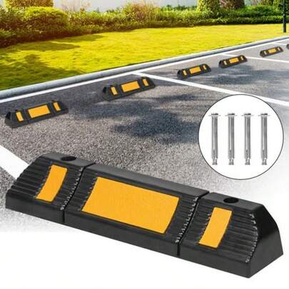 Rubber Parking Wheel Stop, 2x Rubber Parking Barrier For Commercial And Domestic Car Parks And Private Garages,Garage Stopper With Reflective Strips,Black And Yellow, 60 X12 X10 Cm
