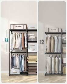 Portable Open Wardrobe, Clothes Rack, Freestanding Wardrobe With Clothes Rails And Fabric Shelves For Bedroom, 43 X 182 X 182 Cm Black - Black - View 3